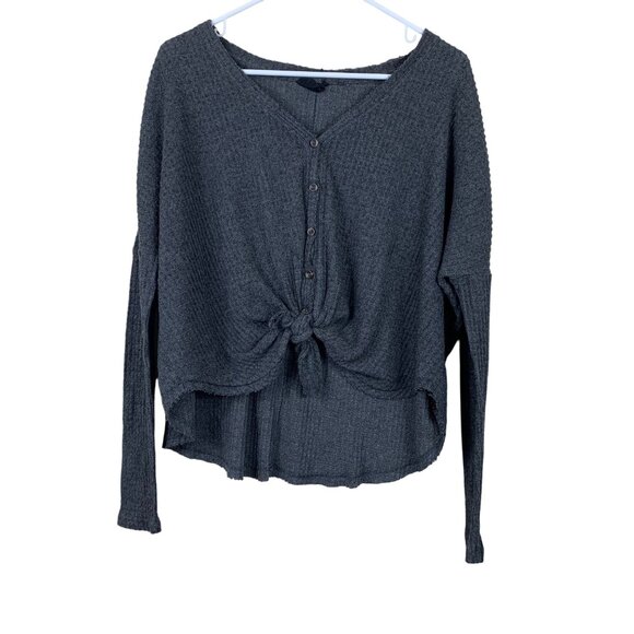 UO Out From Under Gray Tie Front Thermal Tunic Top Size XS - Picture 1 of 6